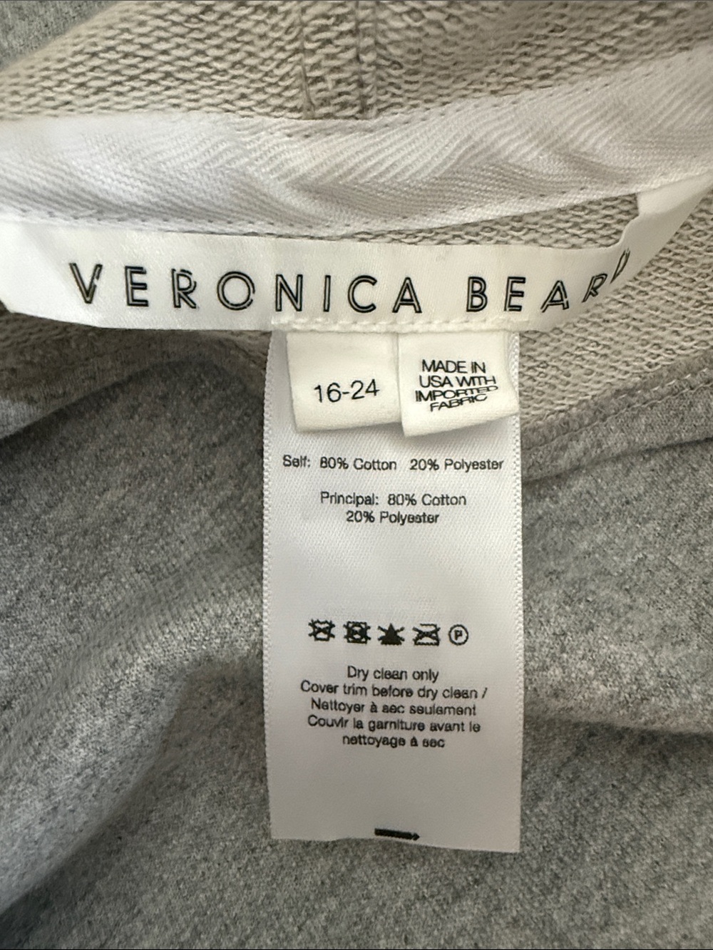 Veronica Beard Plus Sz Light Gray Hoodie Dickey - Picture 5 of 5